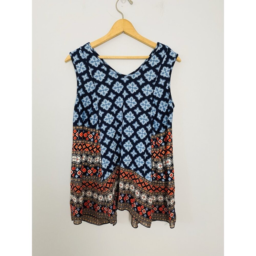 Roz & Ali Women's Size Small Sleeveless Top V-Neck Stretch Colorful Tank Top
